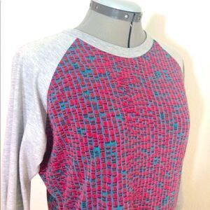 LuLaRoe soft red gray jersey with geometric print